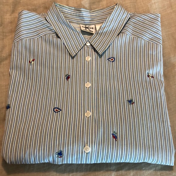 KORET StephanieIISize 2X  Striped Embroidered ButtonDown NoWrinkle Preppy Career - Picture 14 of 16